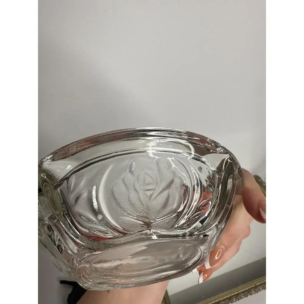 Vintage KIG Indonesia Glass Ashtray: Mid-Century Rose Design, 6”